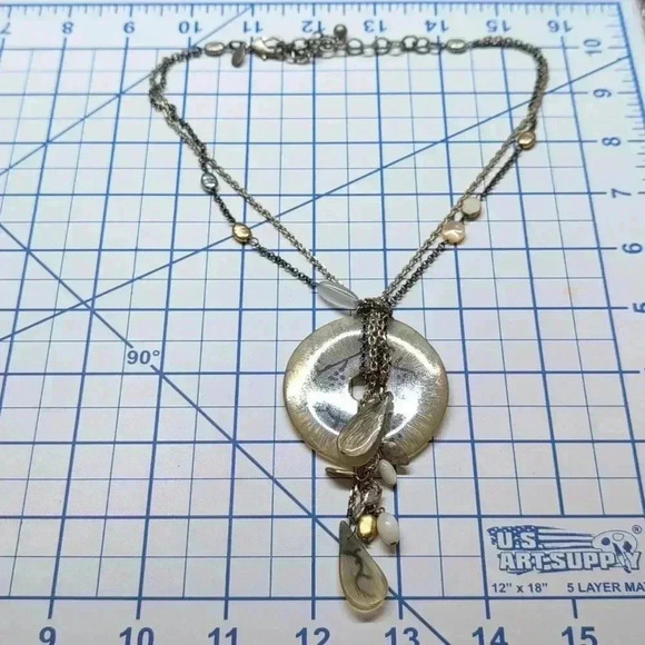 Chicos Silvertone Multichain Discs Beaded Necklace Pendant - Picture 5 of 8
